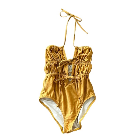 Solid & Striped The Paula One Piece Gold NWOT XS Ruched Swimsuit Swim New no tag - Picture 8 of 14